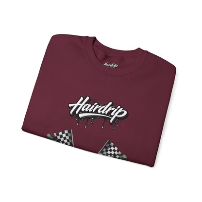 Car Crewneck Sweatshirt — 'Hairdrip' Drifting Muscle Car Design