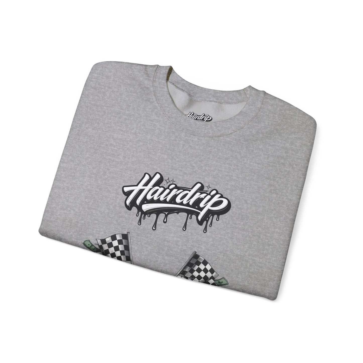 Car Crewneck Sweatshirt — 'Hairdrip' Drifting Muscle Car Design