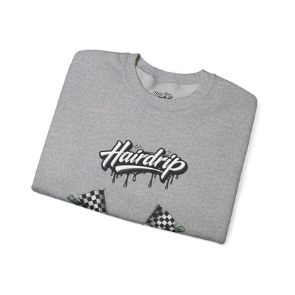 Car Crewneck Sweatshirt — 'Hairdrip' Drifting Muscle Car Design