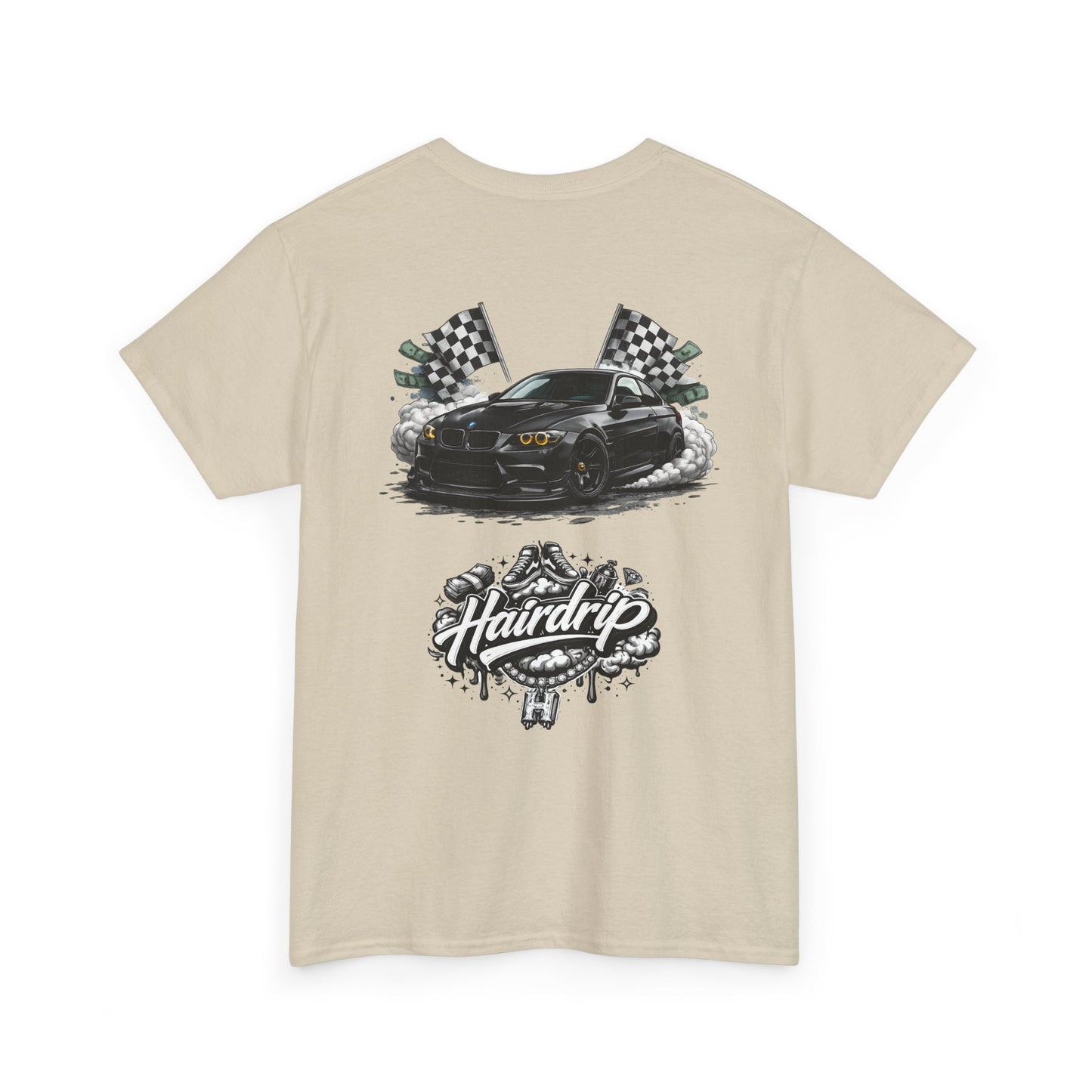 HairDrip Racing Tee — Drip Mask & Race Car Graphic T-Shirt