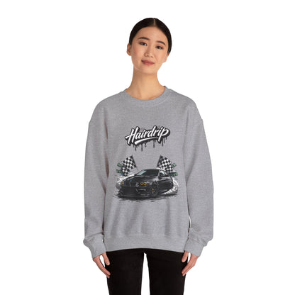 Car Crewneck Sweatshirt — 'Hairdrip' Drifting Muscle Car Design