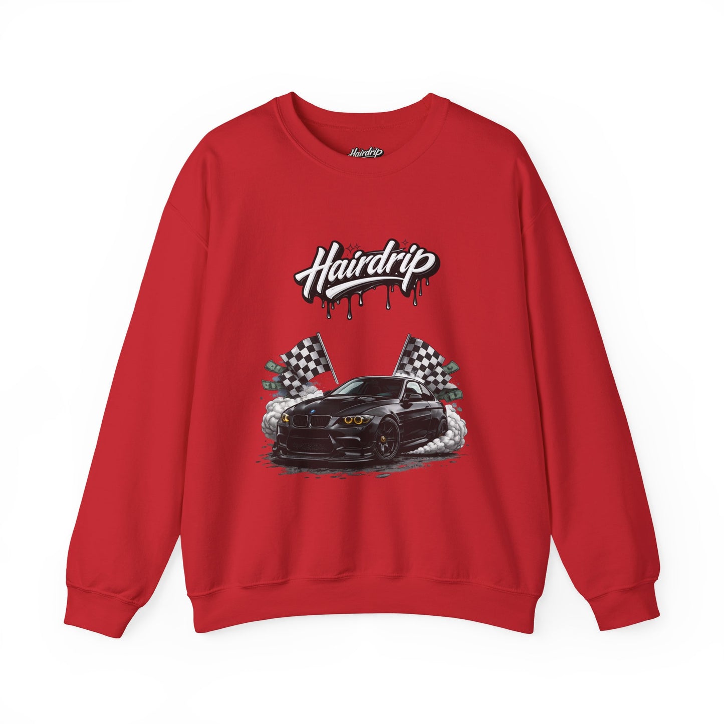 Car Crewneck Sweatshirt — 'Hairdrip' Drifting Muscle Car Design