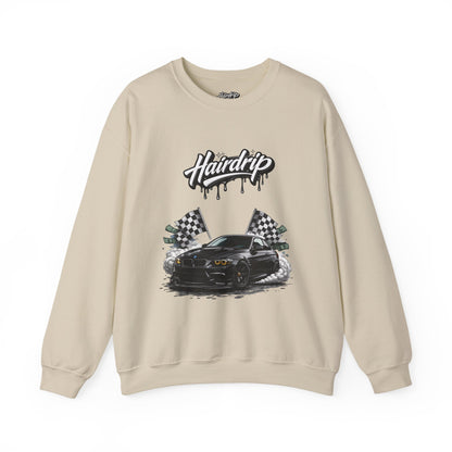 Car Crewneck Sweatshirt — 'Hairdrip' Drifting Muscle Car Design