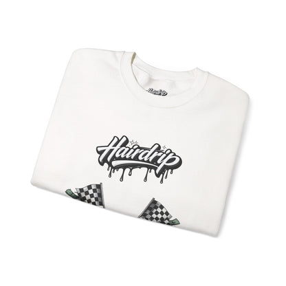 Car Crewneck Sweatshirt — 'Hairdrip' Drifting Muscle Car Design