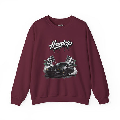 Car Crewneck Sweatshirt — 'Hairdrip' Drifting Muscle Car Design
