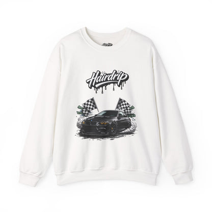 Car Crewneck Sweatshirt — 'Hairdrip' Drifting Muscle Car Design