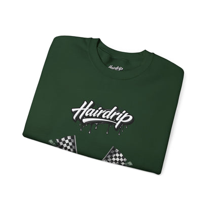 Car Crewneck Sweatshirt — 'Hairdrip' Drifting Muscle Car Design