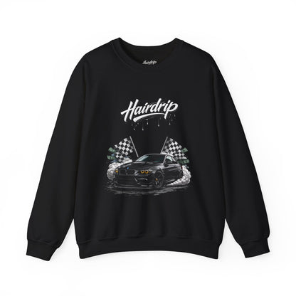Car Crewneck Sweatshirt — 'Hairdrip' Drifting Muscle Car Design