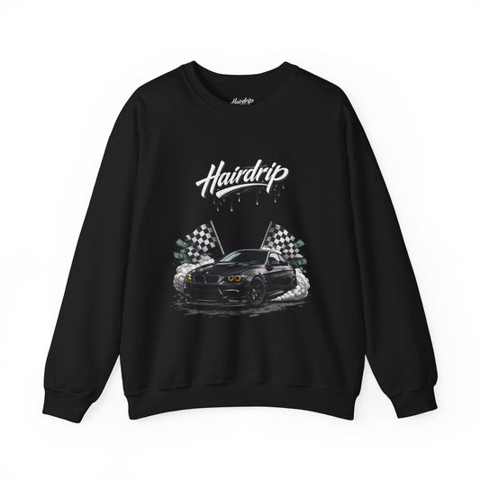 Car Crewneck Sweatshirt — 'Hairdrip' Drifting Muscle Car Design