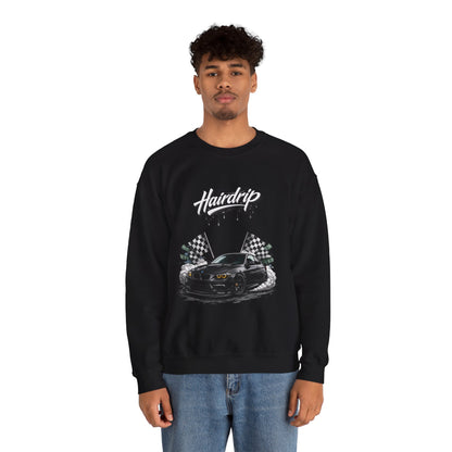 Car Crewneck Sweatshirt — 'Hairdrip' Drifting Muscle Car Design