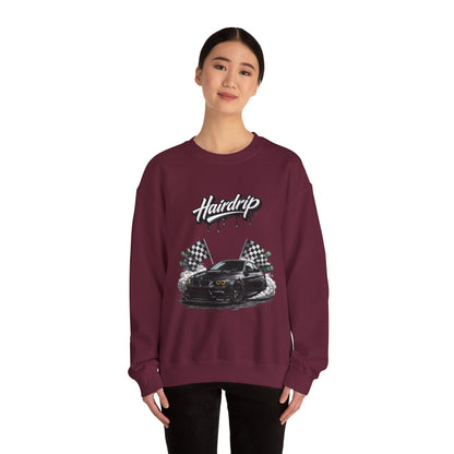 Car Crewneck Sweatshirt — 'Hairdrip' Drifting Muscle Car Design