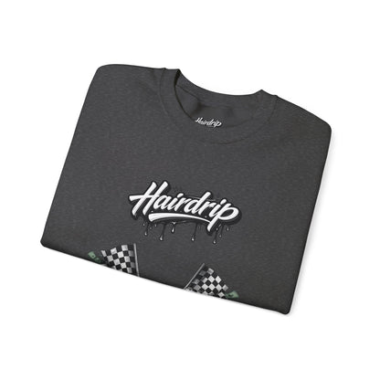 Car Crewneck Sweatshirt — 'Hairdrip' Drifting Muscle Car Design