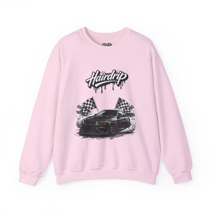 Car Crewneck Sweatshirt — 'Hairdrip' Drifting Muscle Car Design