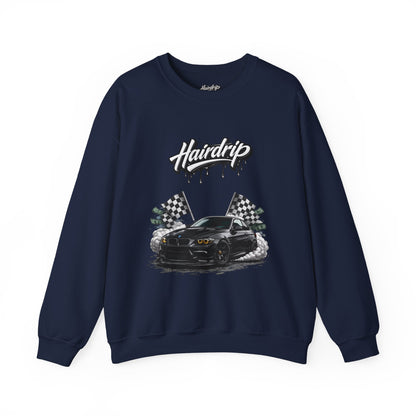 Car Crewneck Sweatshirt — 'Hairdrip' Drifting Muscle Car Design