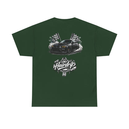 HairDrip Racing Tee — Drip Mask & Race Car Graphic T-Shirt