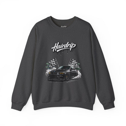Car Crewneck Sweatshirt — 'Hairdrip' Drifting Muscle Car Design