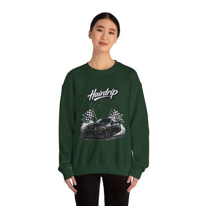 Car Crewneck Sweatshirt — 'Hairdrip' Drifting Muscle Car Design