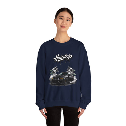 Car Crewneck Sweatshirt — 'Hairdrip' Drifting Muscle Car Design