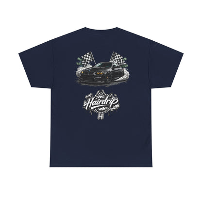 HairDrip Racing Tee — Drip Mask & Race Car Graphic T-Shirt