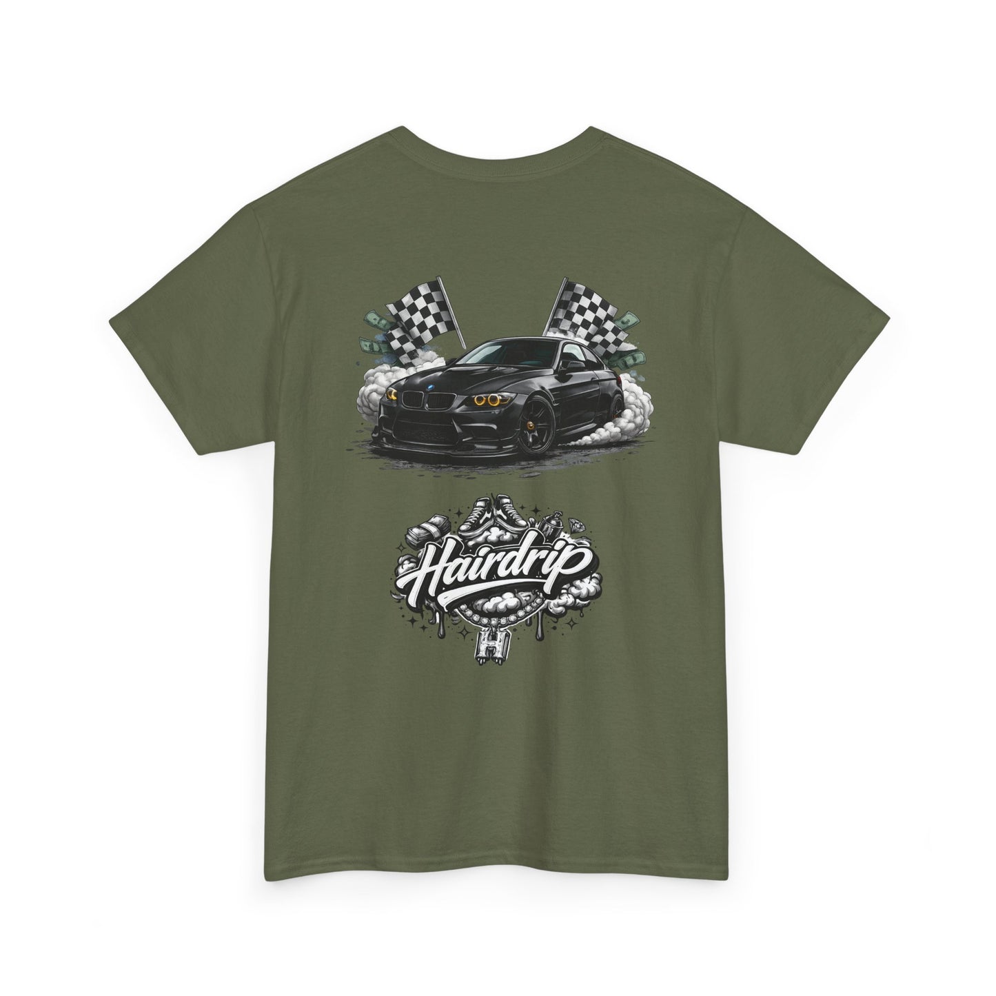 HairDrip Racing Tee — Drip Mask & Race Car Graphic T-Shirt