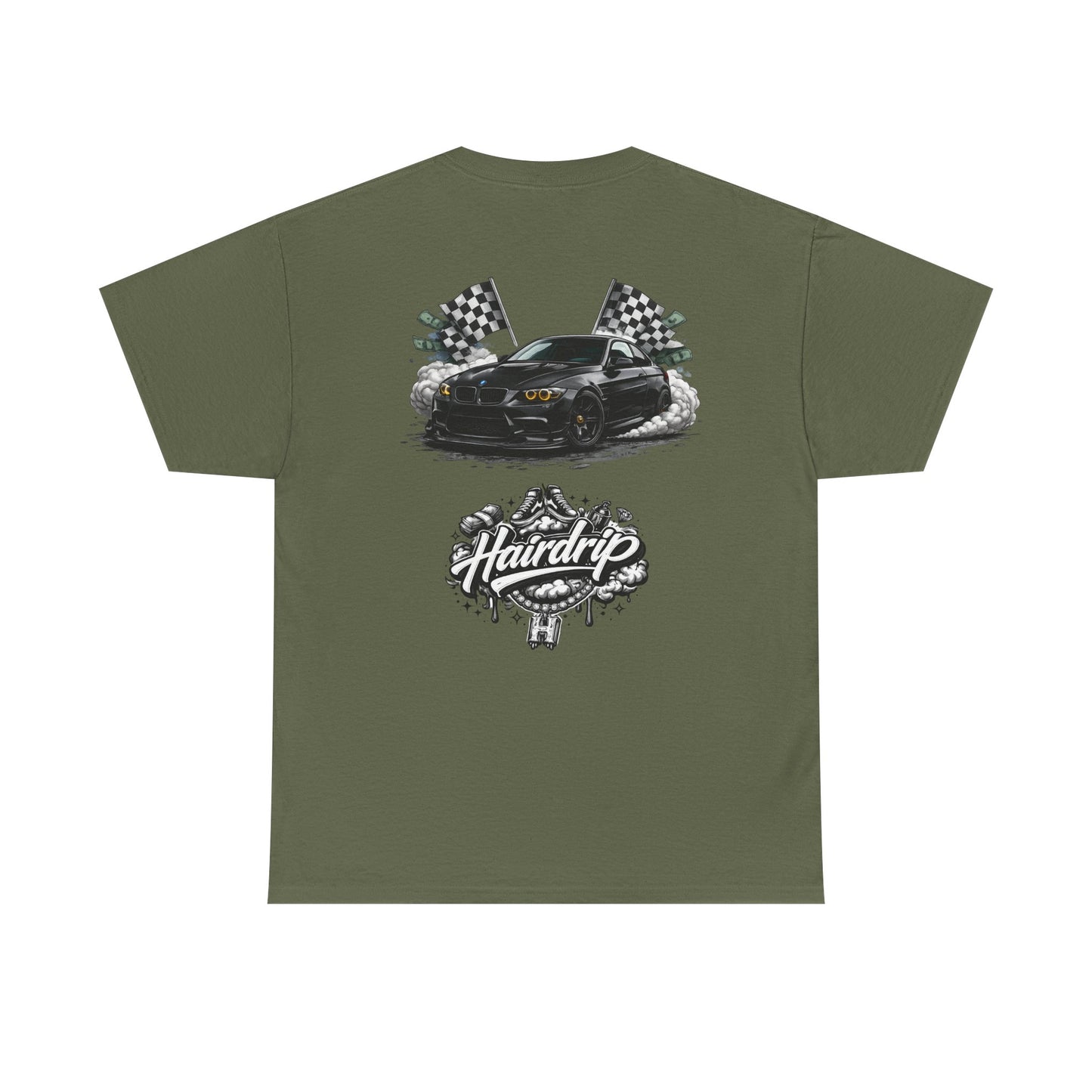 HairDrip Racing Tee — Drip Mask & Race Car Graphic T-Shirt