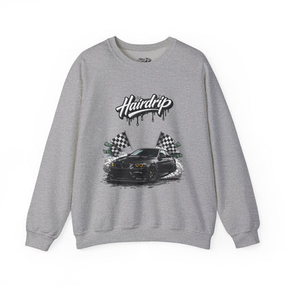Car Crewneck Sweatshirt — 'Hairdrip' Drifting Muscle Car Design