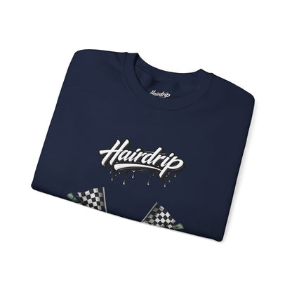 Car Crewneck Sweatshirt — 'Hairdrip' Drifting Muscle Car Design