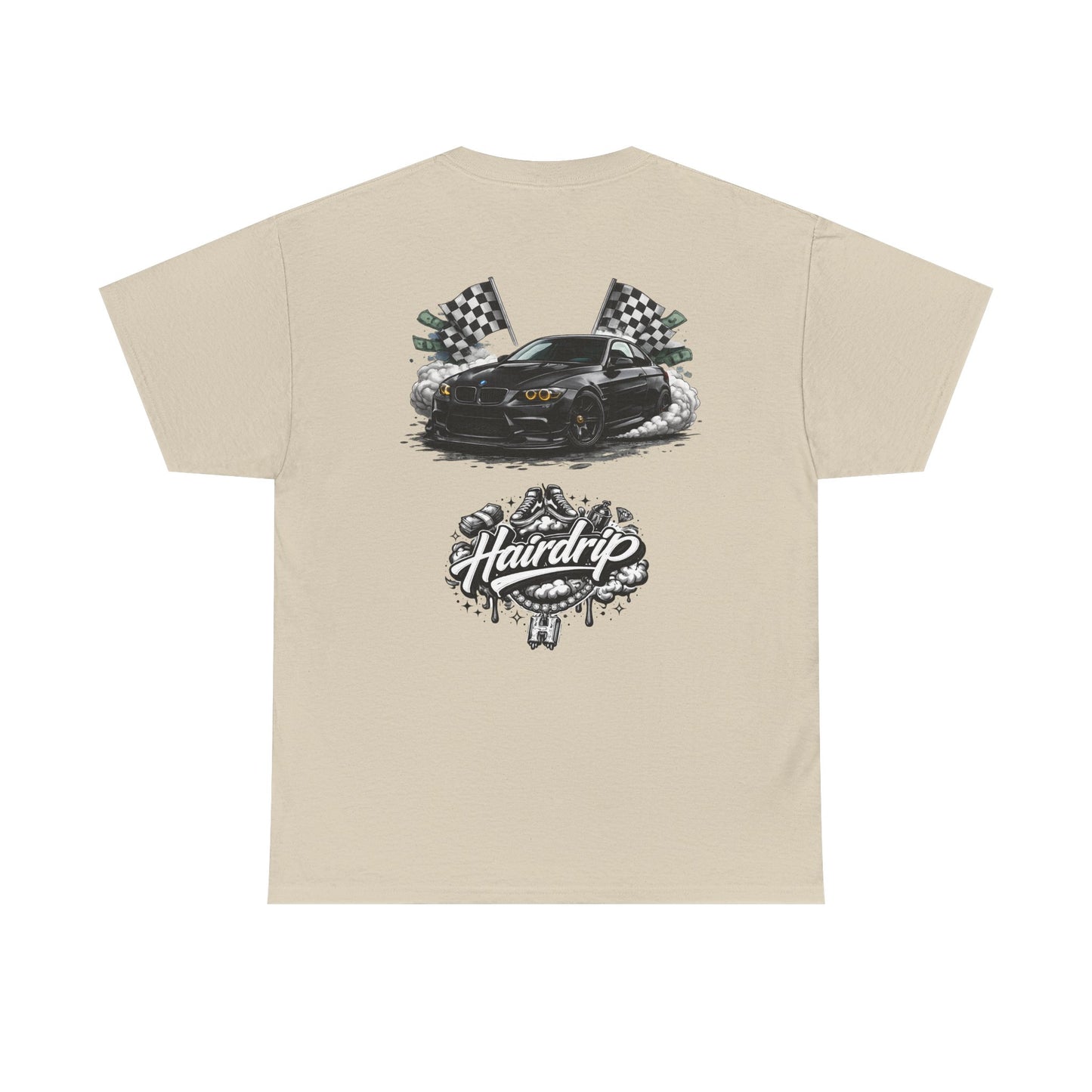 HairDrip Racing Tee — Drip Mask & Race Car Graphic T-Shirt